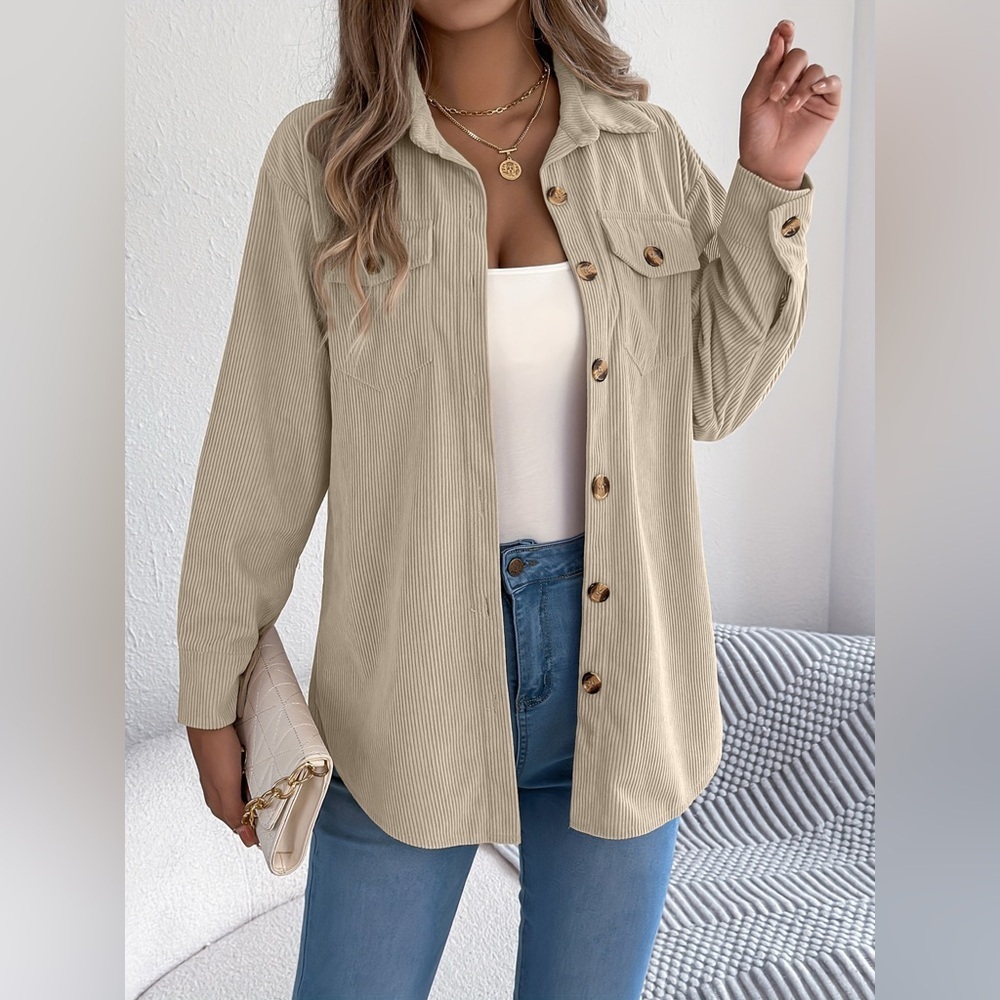 Corduroy Button-Up Long Sleeve Shacket